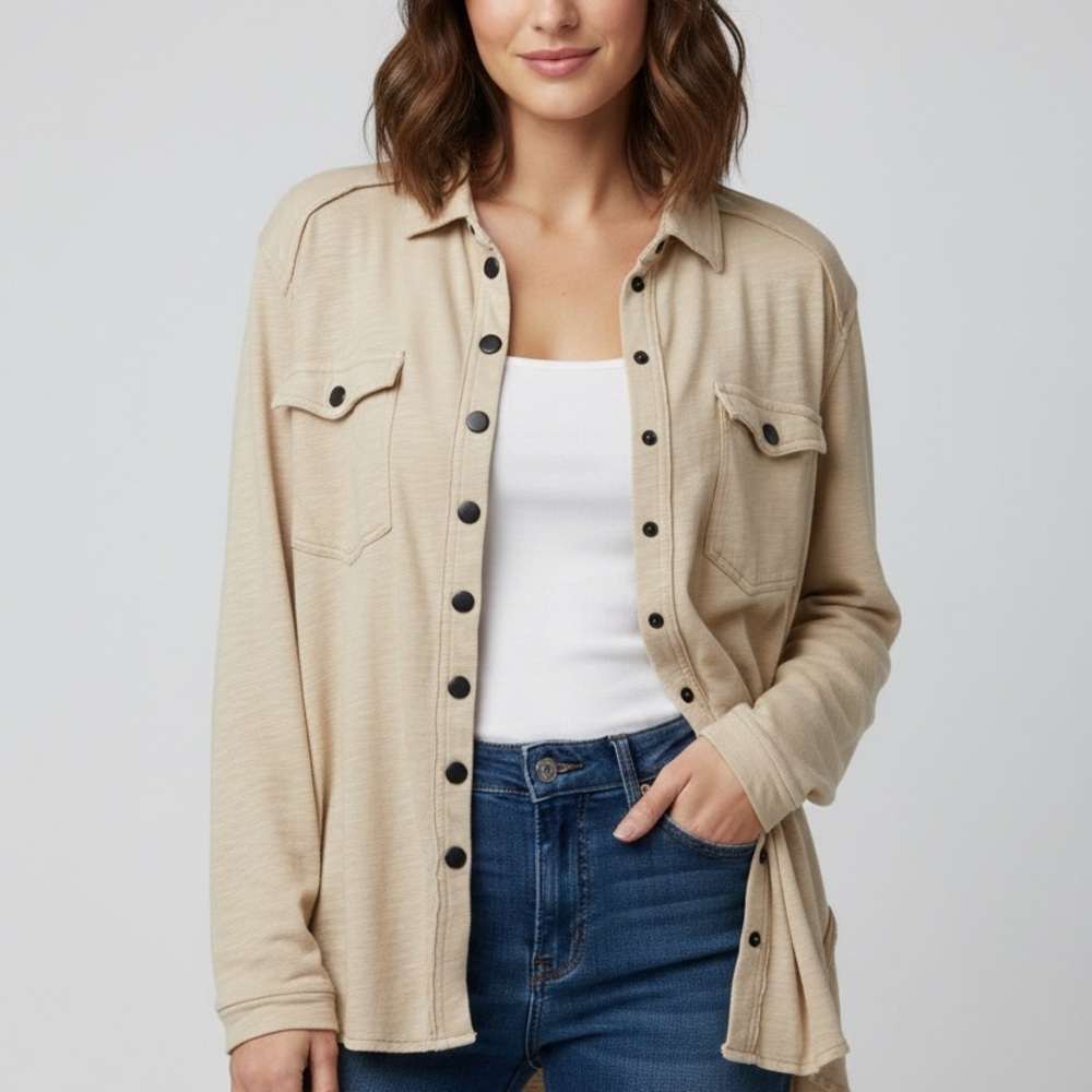 Free People Cream Long Sleeve Top